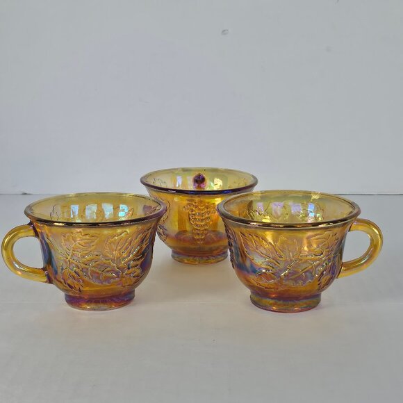 Set of Three Indiana Glass Harvest Grape Marigold Carnival Punch Bowl Cups - Picture 1 of 10